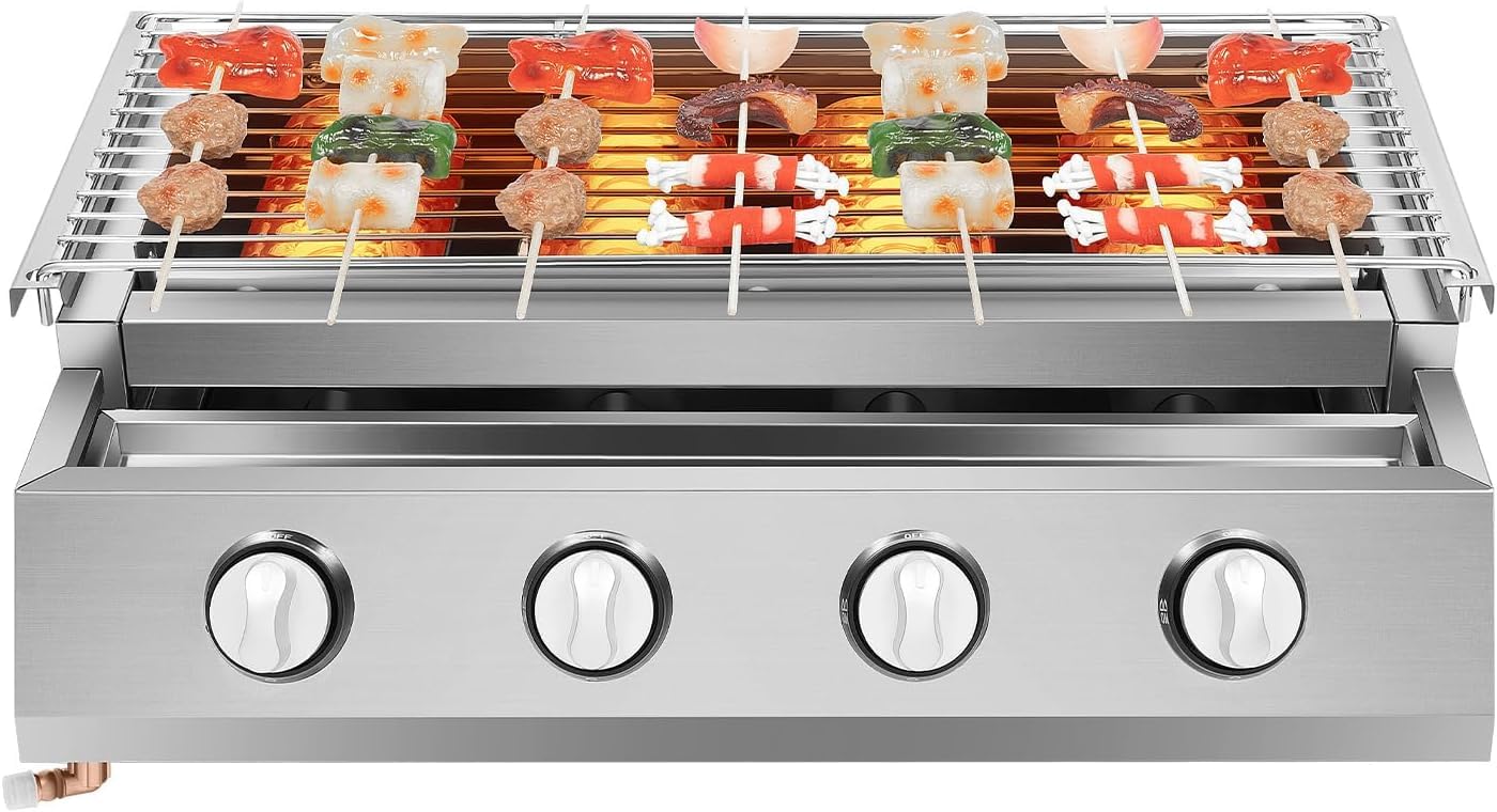 4-palnikowy przenośny grill gazowy, stal nierdzewna, regulowana wysokość