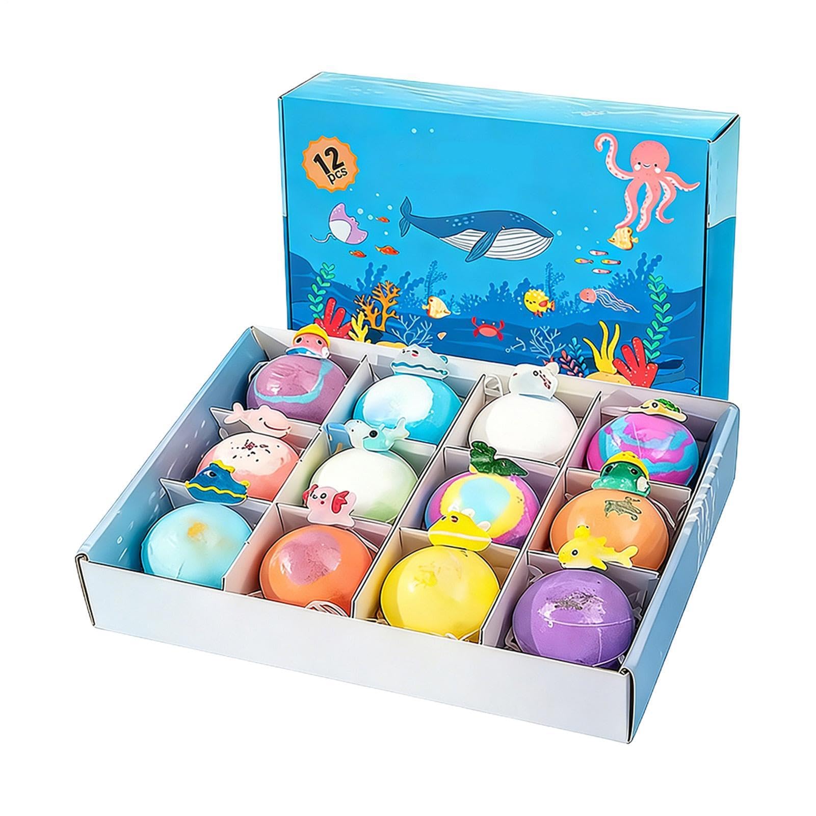 Bombas de Baño Burbujeantes | 12 Unidades Limpiador Corporal Relajante | Set Spa Baño de Burbujas con Juguetes | para Viaje, Hotel, Bañera, Spa, Regalo Niñas Niños