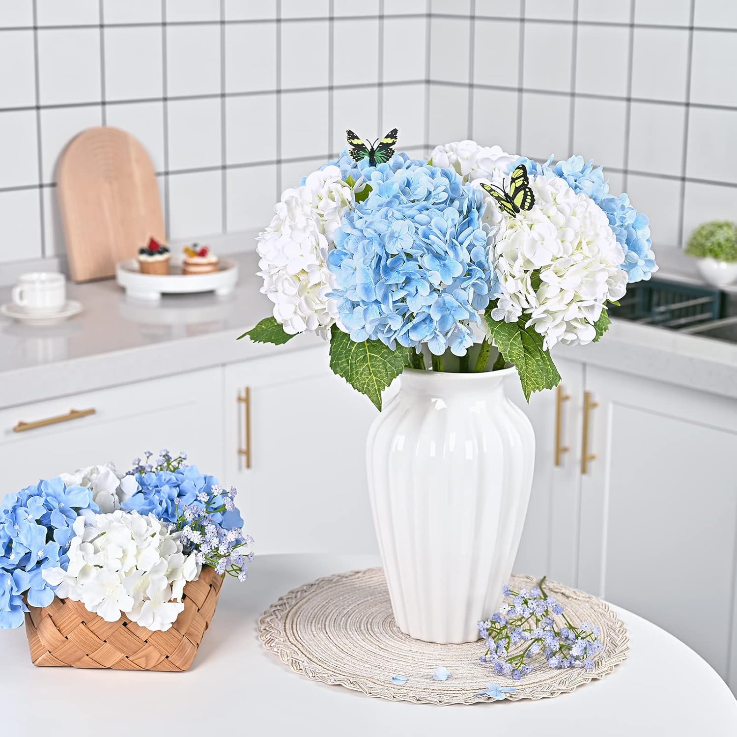 Waipfaru 4 PCS Hydrangea Artificial Flowers, Real Touch Blue Hydrangea Artificial Flowers, Full Latex Fake Hydrangeas for Home Decor Party Floral Arrangements Wedding Bouquets Centerpieces - Image 8