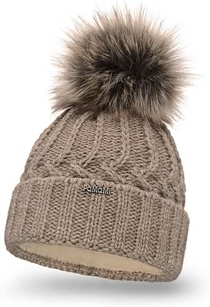 Coniglio Rex autentico invernale Berretto Cappello lavorato a maglia tubolare soffice da donna con poms senza motivo