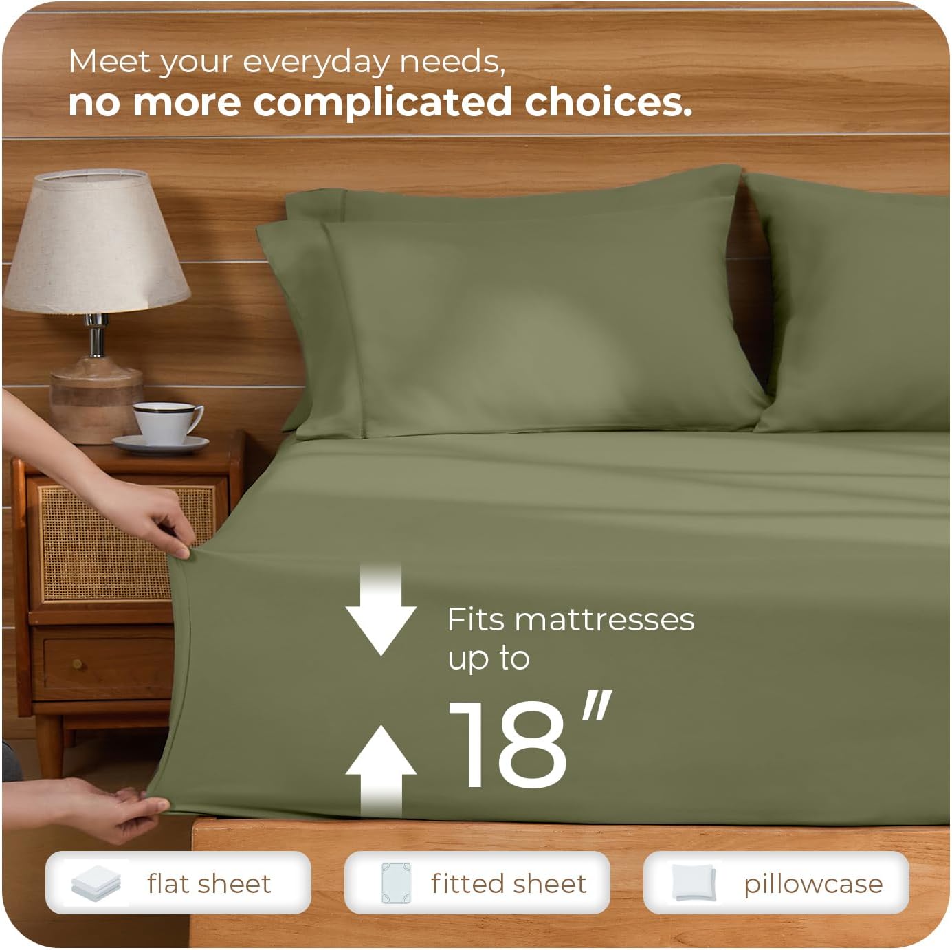 Loyalberry Queen Sheet Set- 6 Piece Breathable & Cooling Sheets | Ultra-Soft Hotel Luxury Bed Sheets | 18" Deep Pocket | Wrinkle, Fade, Stain Resistant (Olive Green, Queen)
