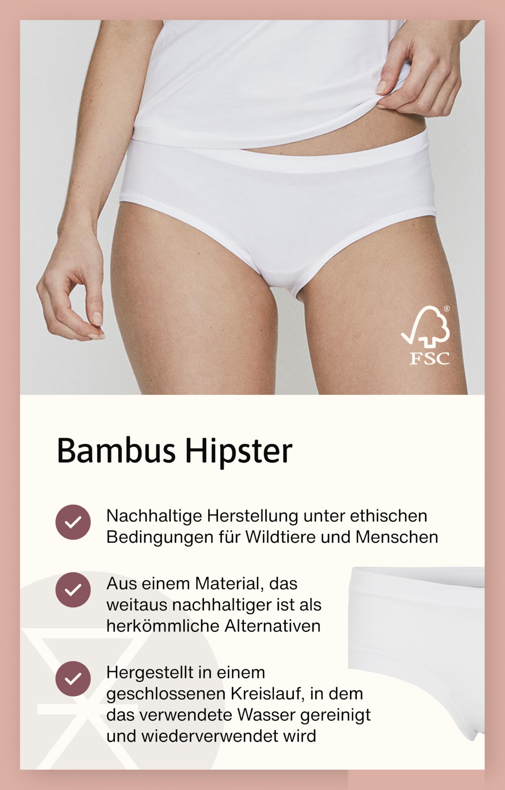 Hipster - Mutande da donna in bambù, confezione da 3 (XS/2XL) | Slip da donna in 65% viscosa (bambù) e 30% cotone (biologico) | Biancheria intima da donna con regolazione della