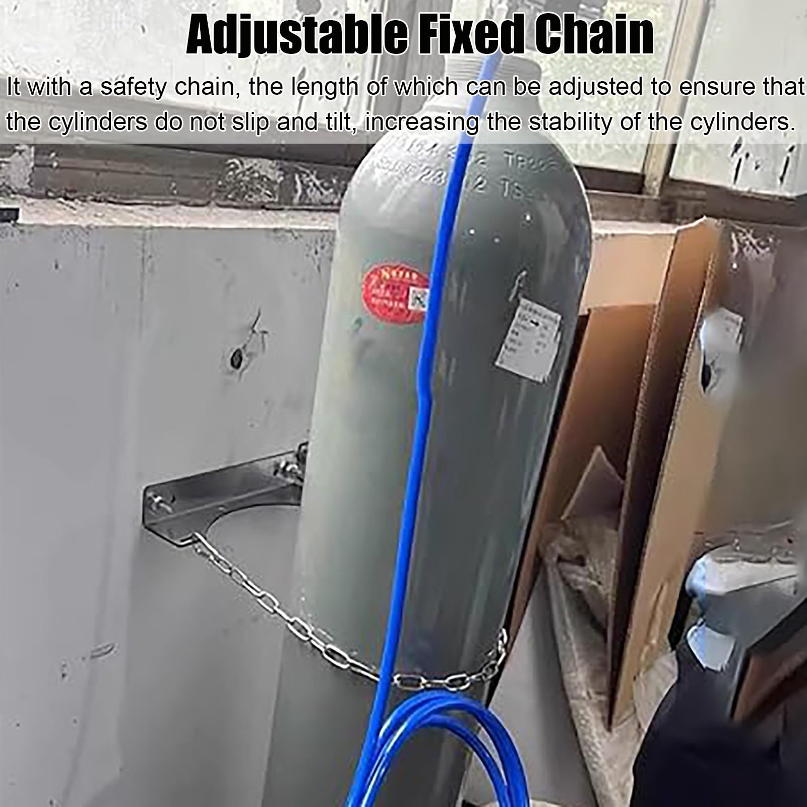 Soporte para bombonas de oxígeno, Soporte de Pared para Tanques de oxígeno - Estante de Almacenamiento para bombonas de Gas con Tornillos y Cadena de Seguridad, Organizador de Bote