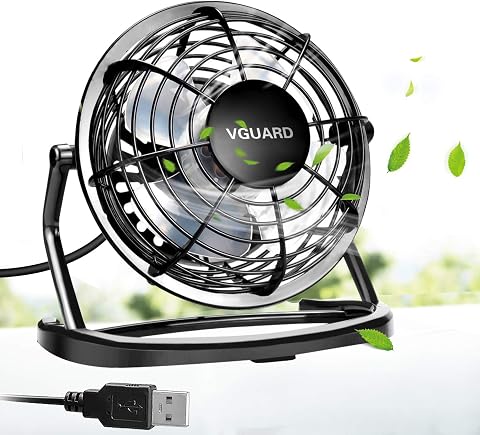 VGUARD Mini Ventilatore USB, 4 Pollici Portatile 360° Girevole Ventilatore da Tavolo Silenzioso Mini Fan Compatibile con Notebook, Computer, PC Desk per la Casa, Ufficio, Campeggio, e Altro - Nero