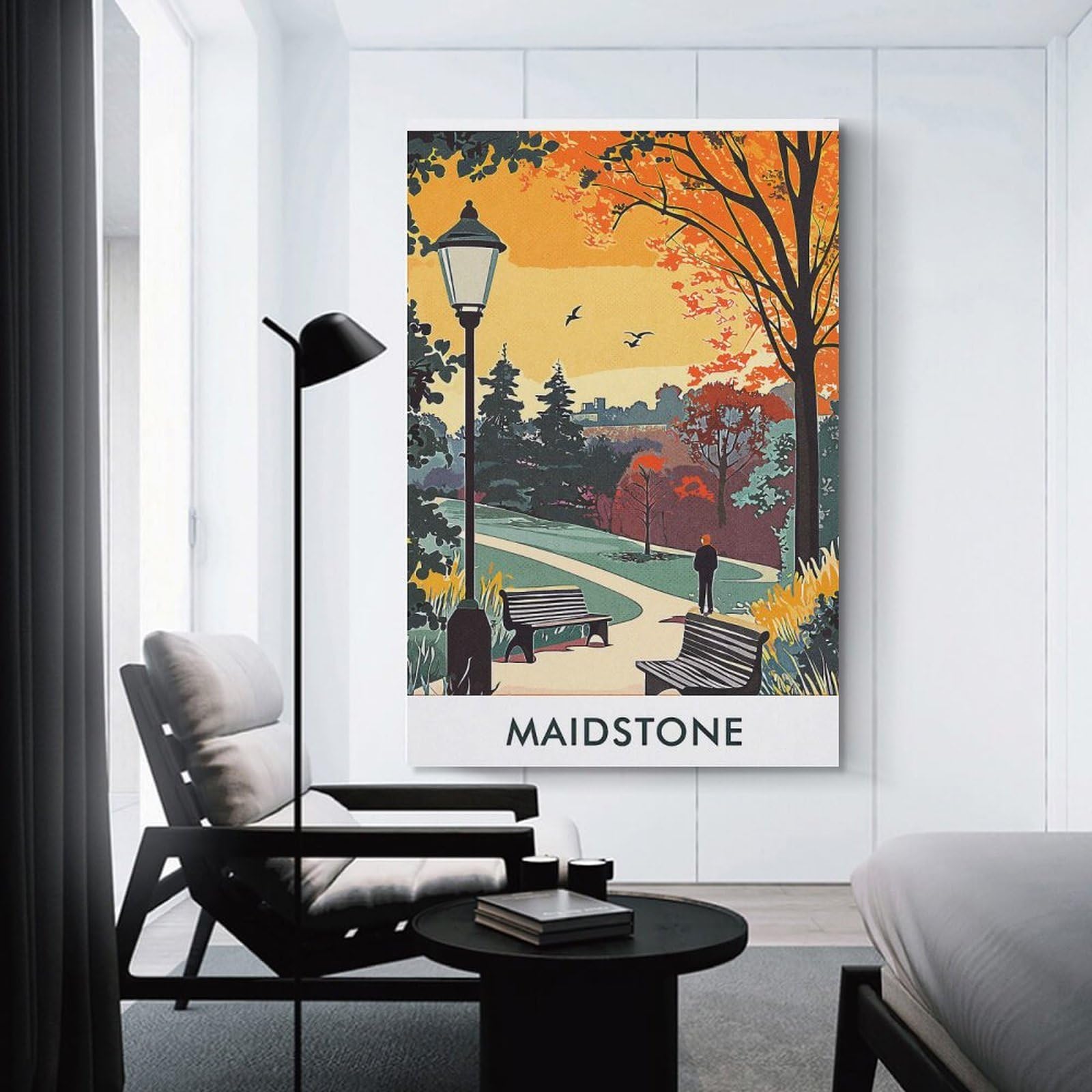 Junmoney Maidstone Park Illustration Wall Art Print, 20x30inch(50x75cm), for Study, Office Or Focused Interiors, Home Office Artwork with Decorative Appeal