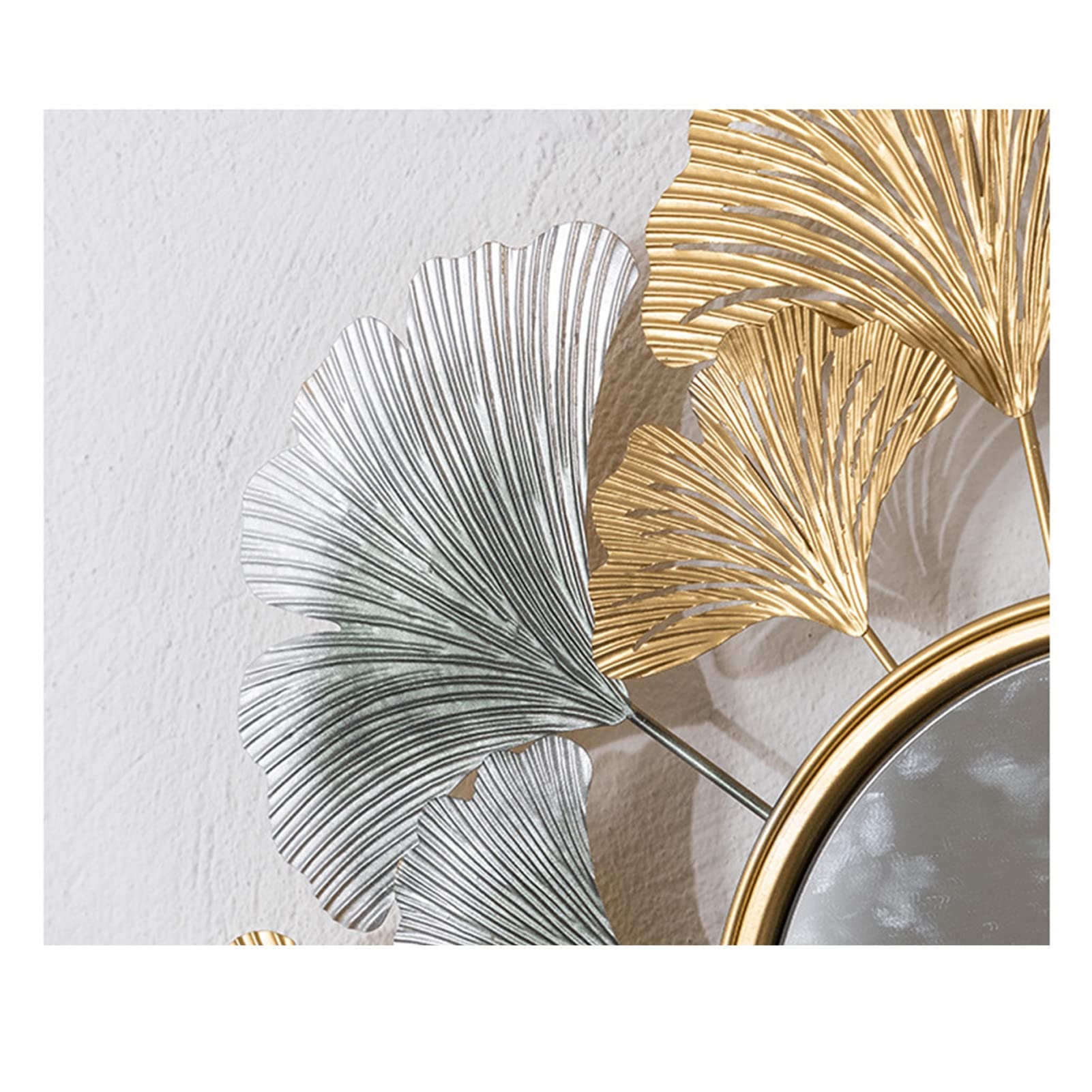 Sunburst Wandspiegel, Metall Ginkgo Blätter Dekorativer Wandspiegel, Runder Hängespiegel für Wanddekoration für Wohnzimmer, Schlafzimmer, Badezimmer