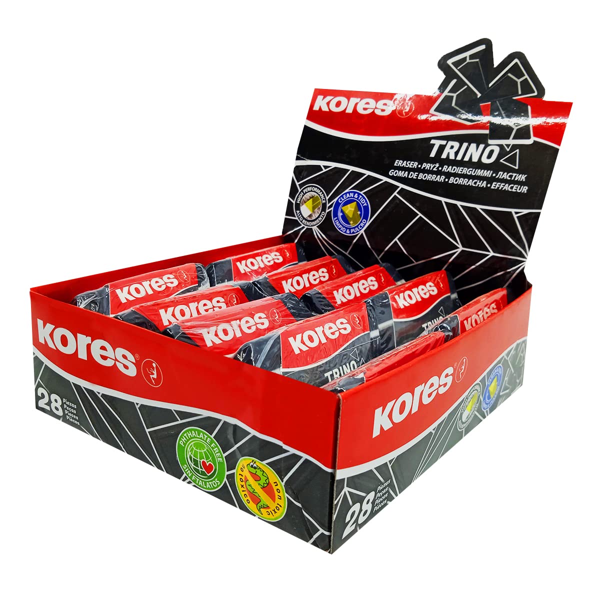 Borradores triangulares de papelería Kores Trino, paquete de 28 piezas de 60x20x18 mm 5