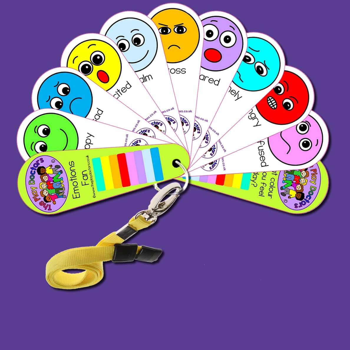 Emotions Face Feelings Fan Flash Cards on Lanyard – Autism/SEN/Special Needs Learning Aid for Kids Age 3+ – Sensory, Nonverbal & Speech Delay Social Communication Tool