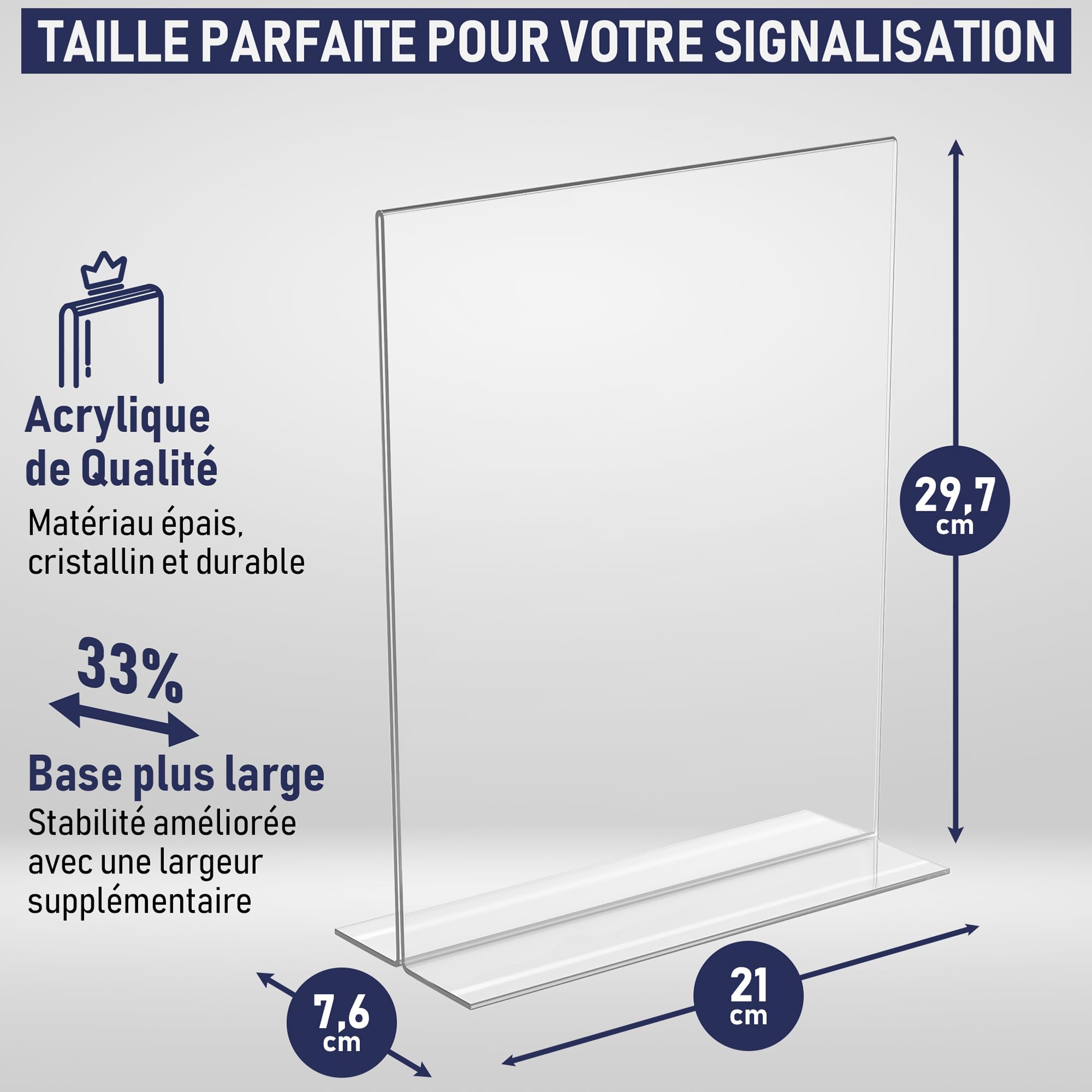 Présentoir de comptoir en Acrylique A4 Double Face Chargement par le Bas Base Extra Large Lot de 6
