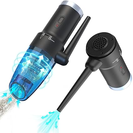 Compressed Air Dust Plus Car Vacuum, 60,000 RPM Electric Air Can for Computer Keyboard Electronics Cleaning, 6000mAh Reusable Debris Destroyer for Office, Car, Room Corner