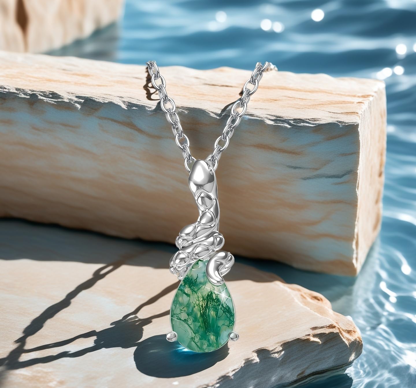 Natural Moss Agate Ring 925 Sterling Silver Pendant Necklace Jewelry for Women Anniversary Valentines Day - Image 3