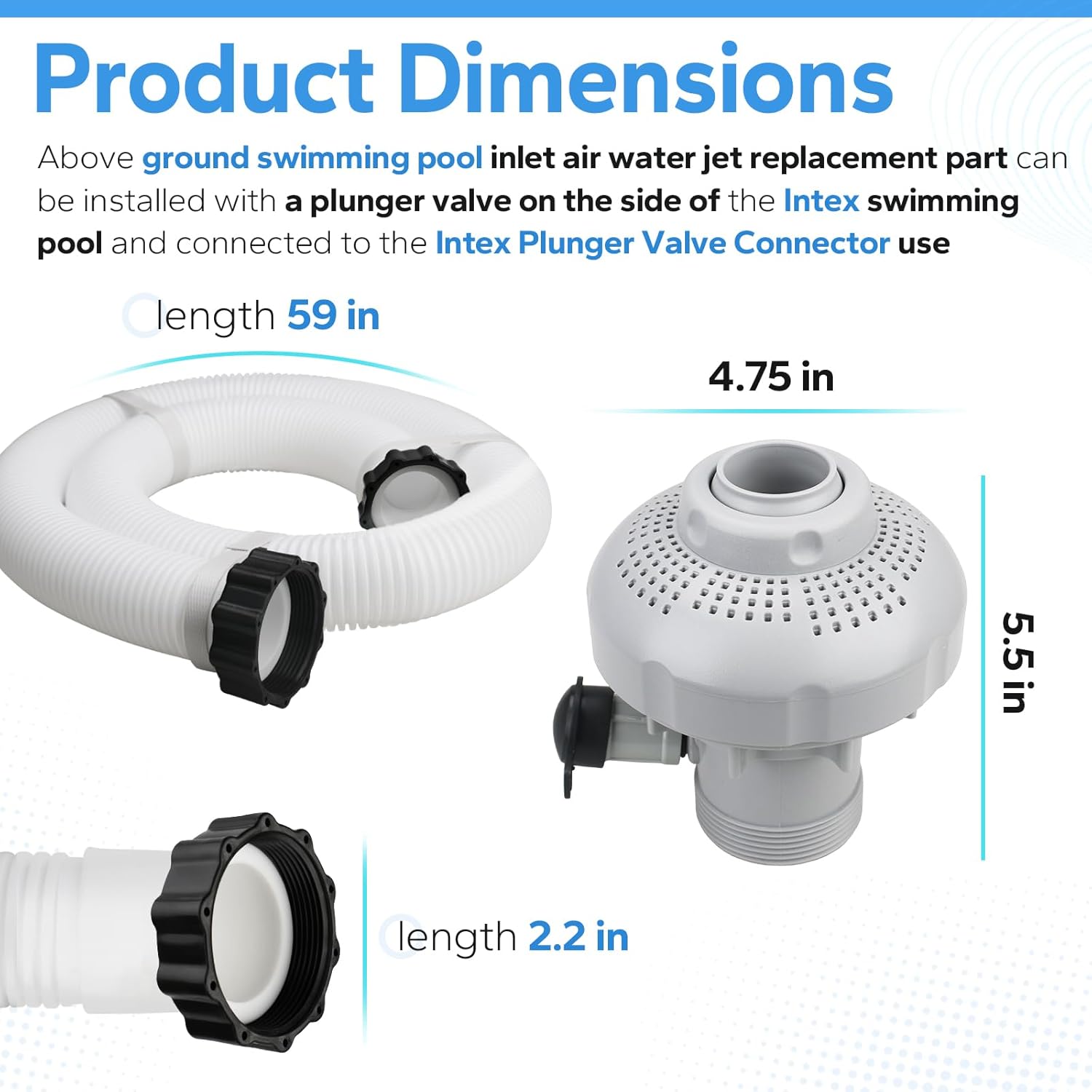 12355 Large Inlet Air Nozzle with Hose Compatible with Intexx 1900-2450gph Pumps, Pool Inlet Air Nozzle for Intexx 18' and Larger Pools, Strainer Grid Inlet Water Jet Nozzle Kit, Pool Replacement Part