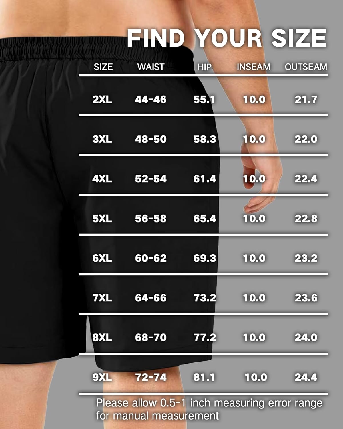 Big and Tall Men's 10'' Swim Trunks with Compression Liner Quick Dry Bathing Suit Summer Beach Shorts, 2XL-9XL