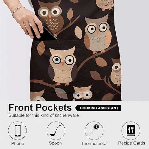 Miniatura 5 de MUSM Cute Brown Cartoon Owls ApronClassic Vintage Funny with Pockets Aprons,Adjustable Bib Waterdrop Resistant for Kitchen Cooking Restaurant BBQ