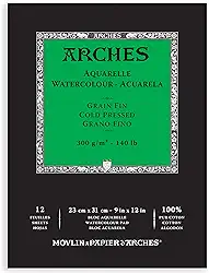 ARCHES Aquarelle 300 g/m² Grão Fino Branco Natural Bloco 23x31 12 Folhas.