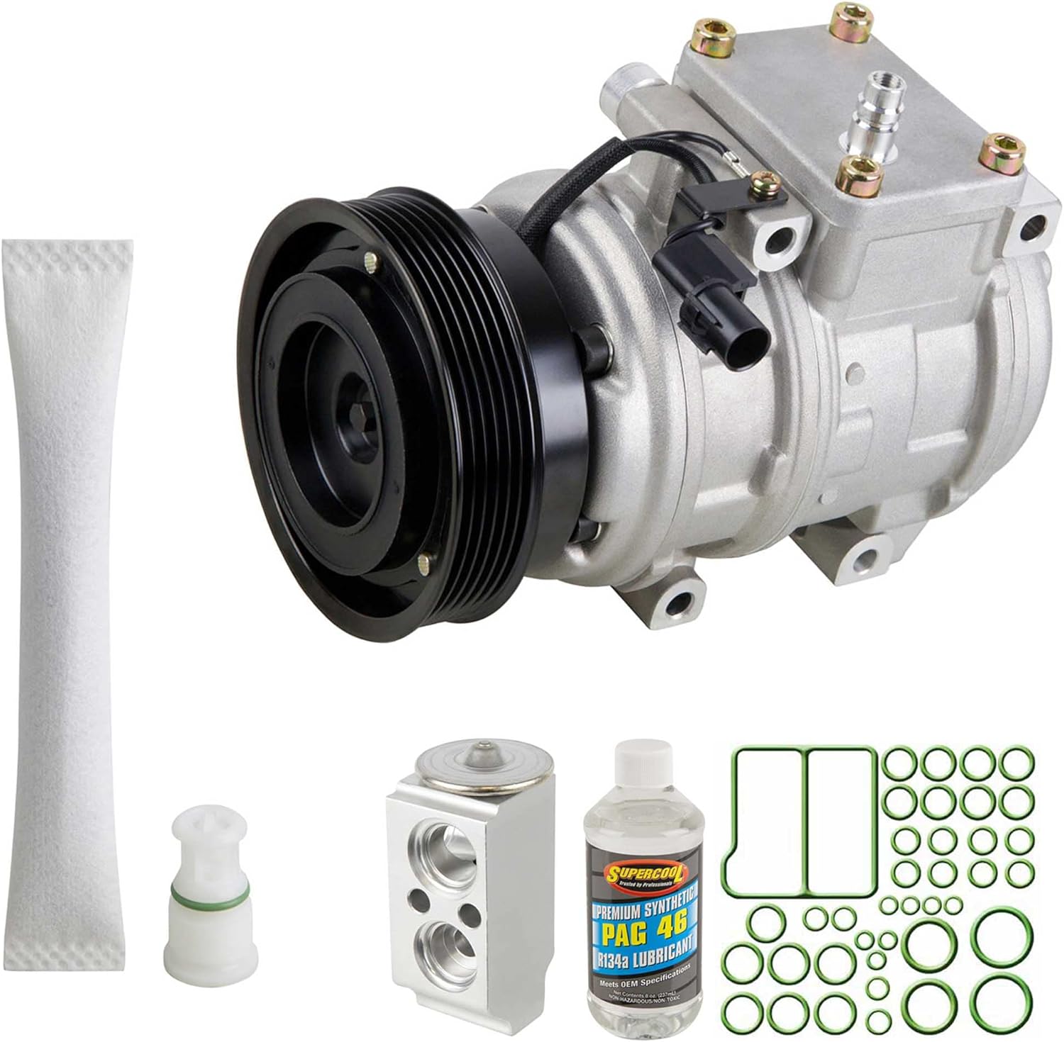 AC Compressor & A/C Kit For Hyundai Genesis Coupe V6 2010 2011 2012 - Includes Drier, Expansion Valve, PAG Oil & O-Rings - BuyAutoParts 60-85727RK New