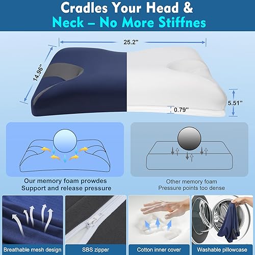 Miniatura 6 de Almohada CPAP para personas que duermen de lado y espalda  Almohada cervical ajustable de espuma viscoelástica para apoyo del cuello y un mejor