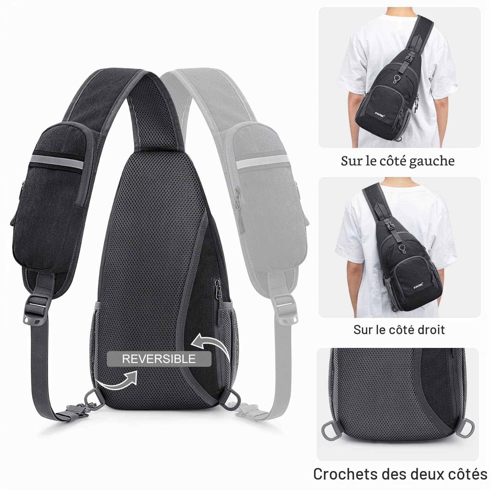 G4Free Sac à dos à bandoulière antivol avec trou pour écouteurs pour l'extérieur, le cyclisme, les voyages, la randonnée, pour homme et femme