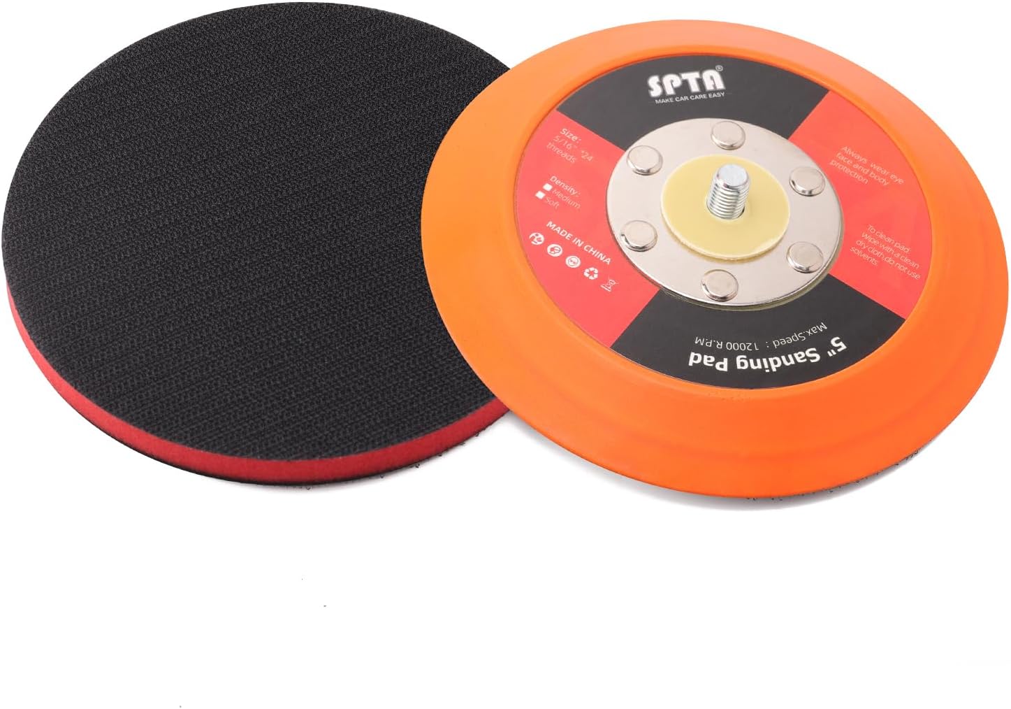 SPTA 5"(125mm) Backing Pad Hook and Loop Backing Plate 5/16"-24 Thread DA Air Random Orbital Sander/Polisher Backing Pad with 5" Interface Cushion Pad for Sanding Finishing Polishing Buffing