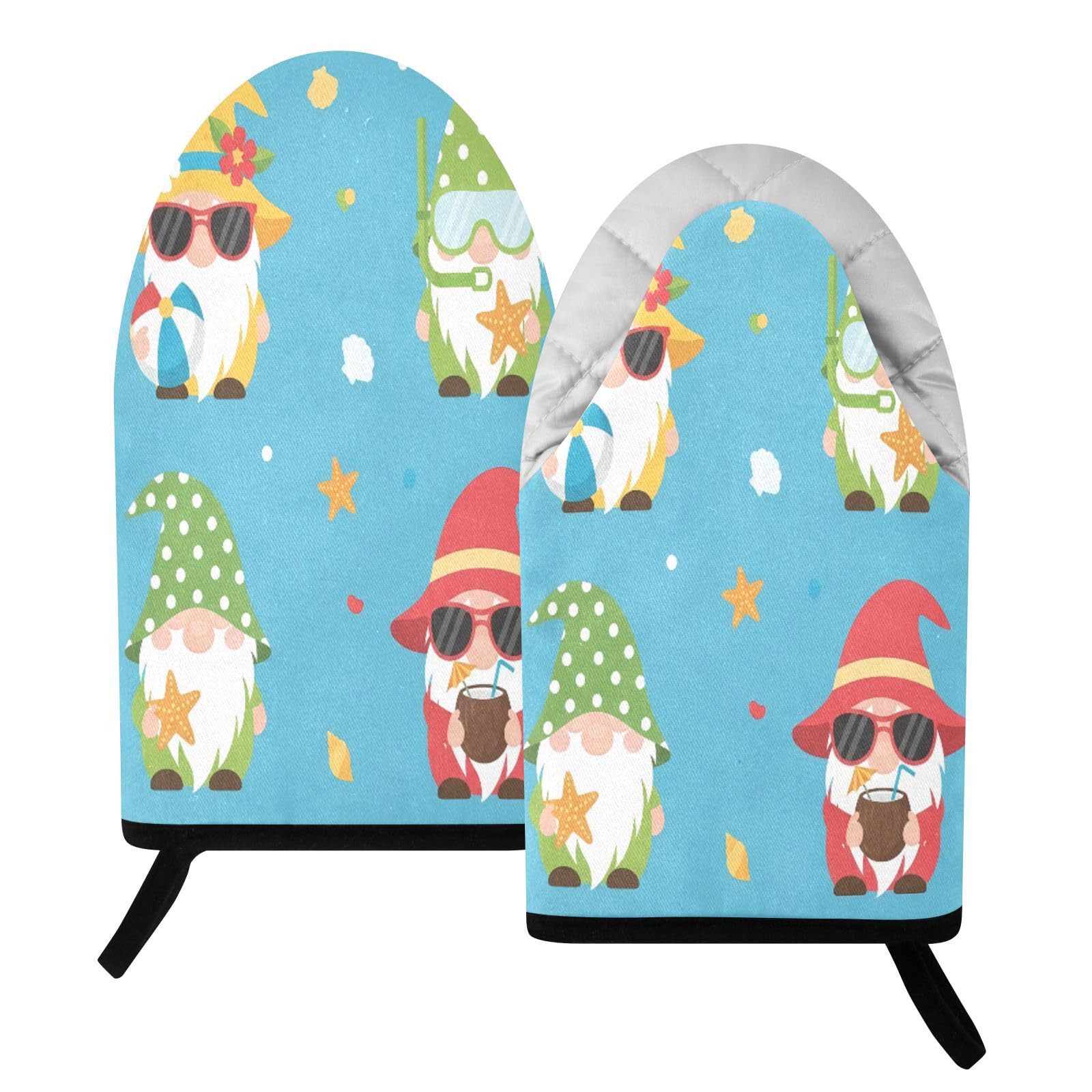 BURSTDDY Summer Gnome Oven Mitt,Heat Resistant Kitchen Mitts for Cooking