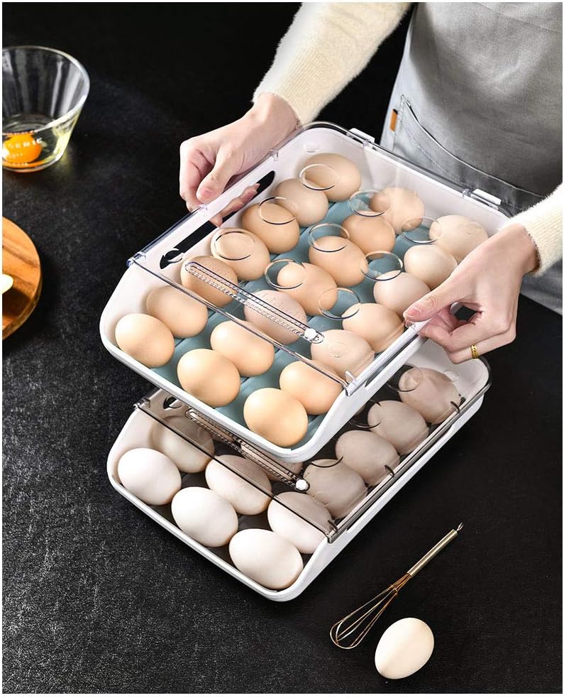 Egg Holders for Refrigerator Auto Scrolling Silicone Anti-Collision Egg Storage Container Clear Drawer Type Shelf Kitchen Egg Tray