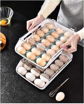 Egg Holders for Refrigerator Auto Scrolling Silicone Anti-Collision Egg Storage Container Clear Drawer Type Shelf Kitchen Egg Tray