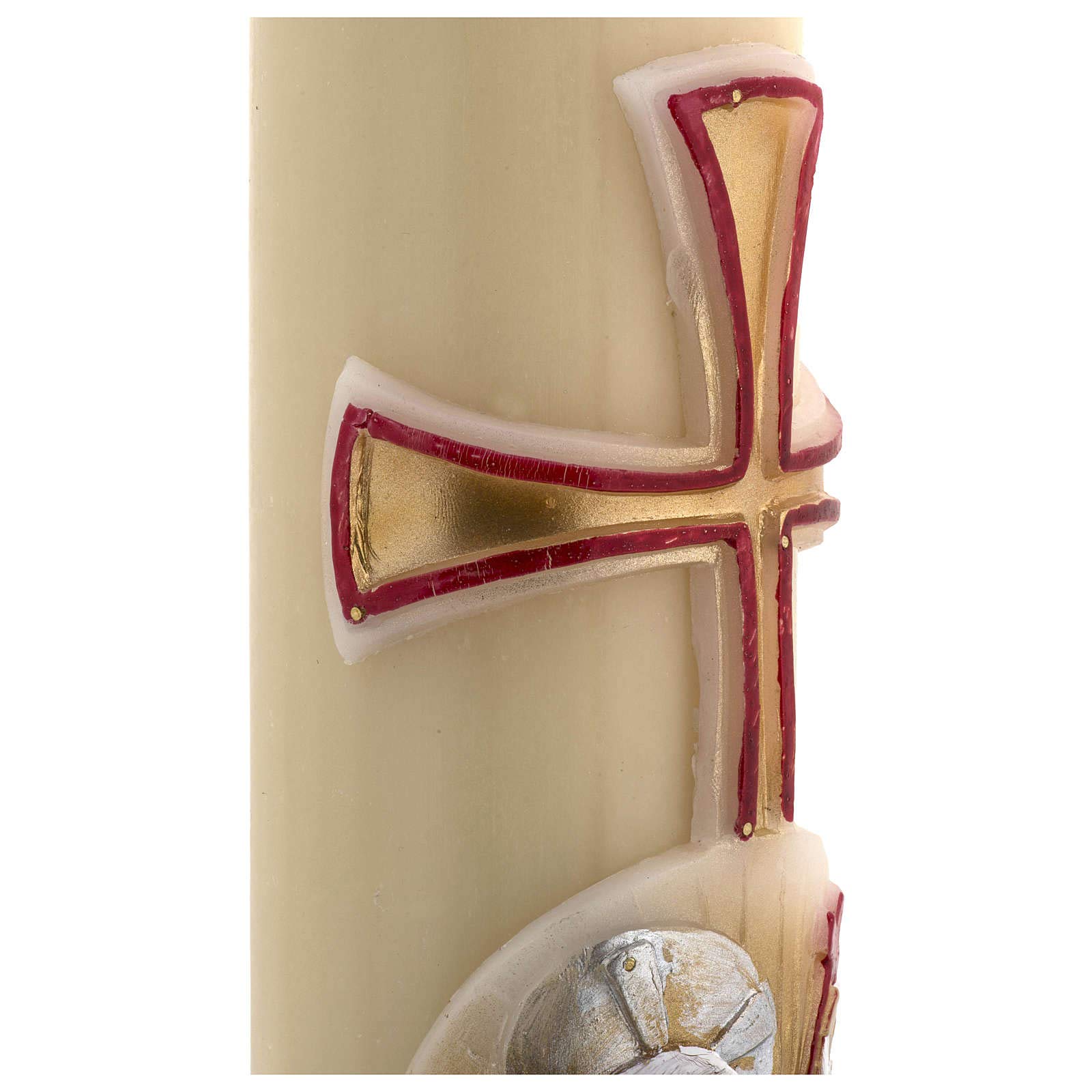 Holyart Bougies, cierges, chandelles: Cierge Pascal cire d'abeille agneau or et rouge croix 8x120 cm