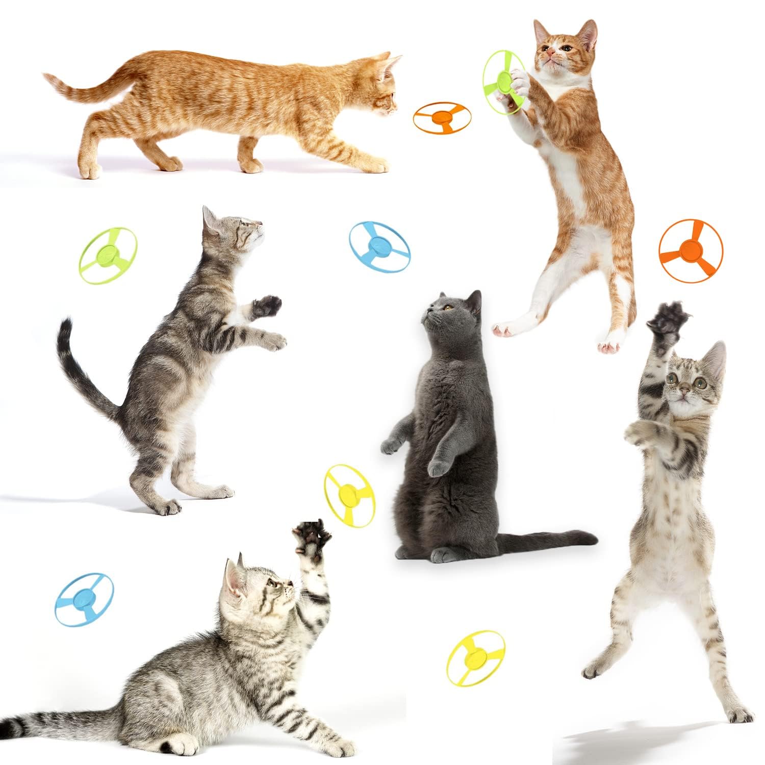 LAPOHI 14-teiliges Katzen-Apportierspielzeug mit bunten fliegenden Propellern, interaktives Spielzeug für Kätzchen, Jagd, Training, Jagd