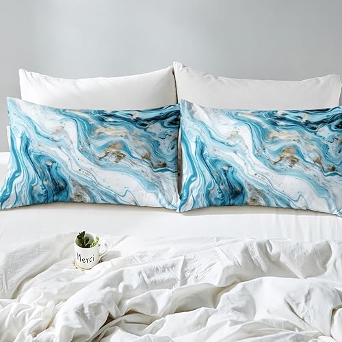 Miniatura 5 de Erosebridal Sábanas de mármol azul y blanco, juego de sábanas de lentejuelas doradas, sábanas de cama con patrón geométrico de piedra, sábana