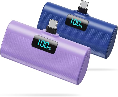 Paquete de 2 Cargador portátil para iPhone serie 16, cargador de batería actualizado de 5200 mAh PD USB C conector USB-C integrado, batería