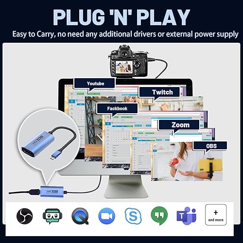 Miniatura 7 de GUERMOK Tarjeta de captura de video, USB 3.0 HDMI a USB-C dispositivo de captura, transmisión y grabación a 2K 30FPS 1080P 60FPS, compatible con