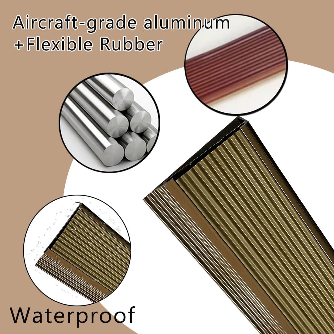 3 szt. Stopniowe wykończenie krawędzi aluminiowej, 100 cm / 39,4 cala Gumowe zabezpieczenie krawędzi schodów Antypoślizgowe, 5 cm Osłona krawędzi schodów Listwa przejściowa Wodoodporna, brązowa