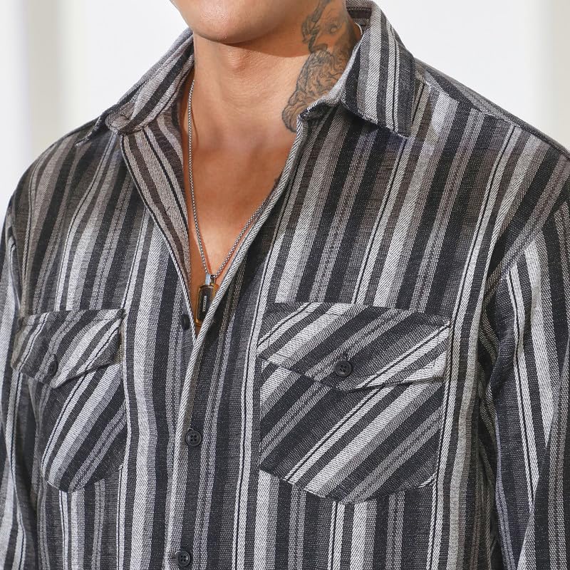 Image of CAHOOT Men's Multitrack Striped Oversized Shirt for Casual Wear | Spread Collar | Long Sleeve | Button Closure | Oversized Shirt Crafted with Comfort Fit for Everyday Wear