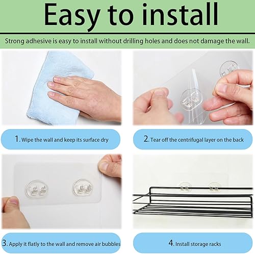 Miniatura 6 de Paquete de 12 ganchos adhesivos de repuesto para regadera, transparentes, fuertes, impermeables, sin perforaciones, organizadores de baño y cocina