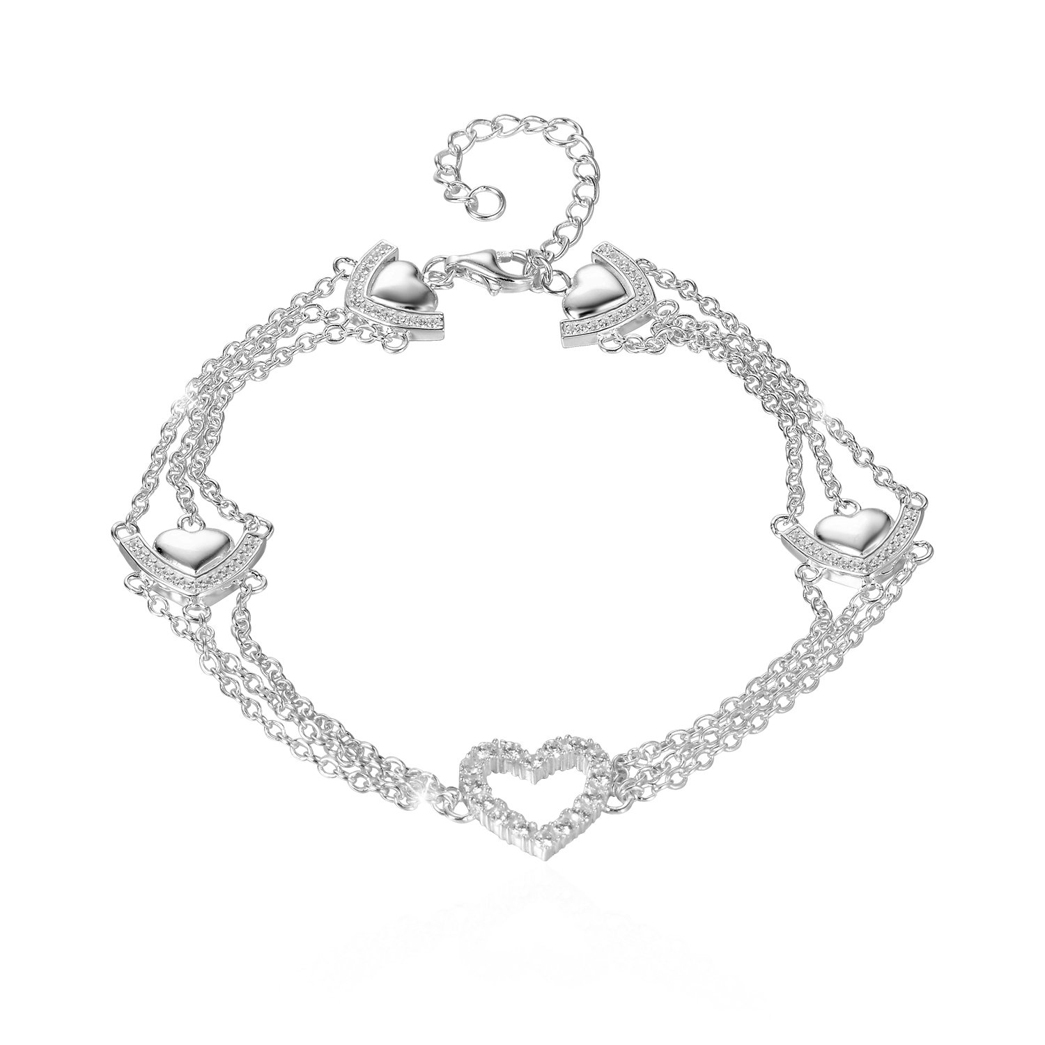 GW Fussketten für Frauen Herz Fußkettchen Silber 925 Zircon Mehrreihige Fußschmuck Fusketten Set