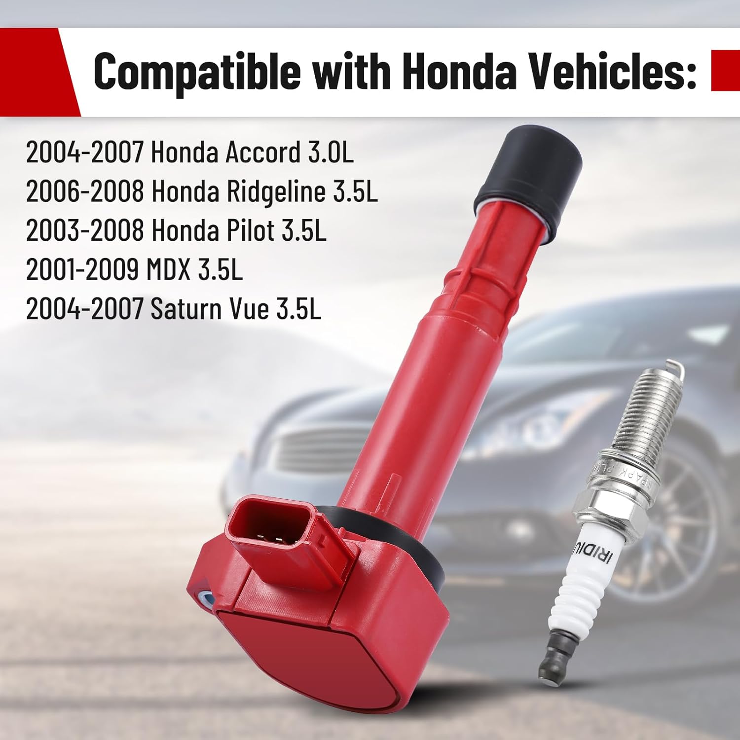 Pindex 6 Pack Ignition Coils and Iridium Spark Plugs,UF400 PK16TT/4503 Coil Pack Kits Compatible with Honda 04-08 Accord 06-08 Ridgeline 03-08 Pilot 04-07 Saturn Vue 01-09 MDX 3.0L 3.5L