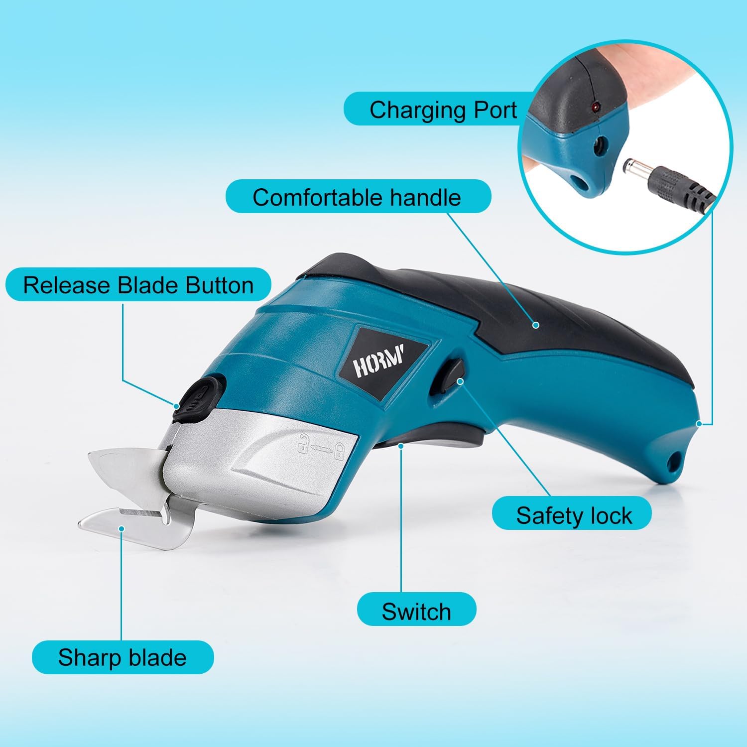Cordless Electric Scissors,3.7V Fabric Cutter,Equipped with 2 Blades and 1 Charging line,Electric Cardboard Cutter for Fabrics,Cardboard,Carpets