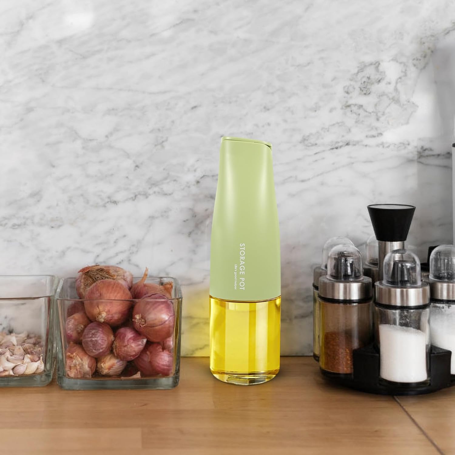 Glass Oil Dispenser Bottle for Vinegar and Soy Sauce, Green