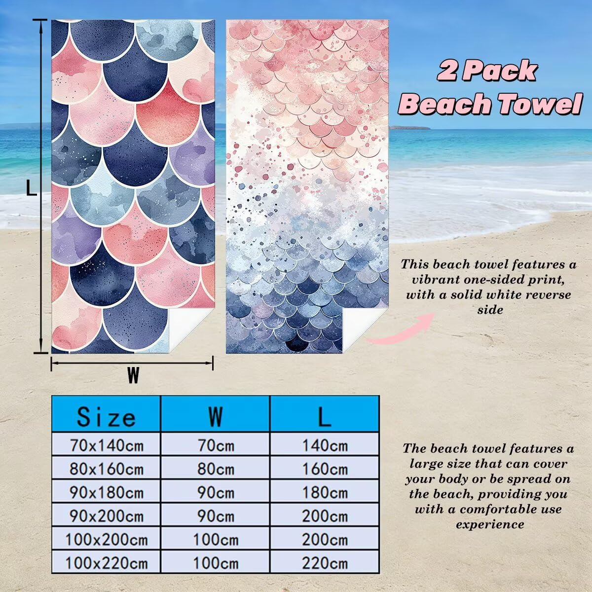 Toalla Playa 80x160 cm, Toalla Gimnasio Microfibra Secado Rapido, Juego de 2 Antiarena Toallas de Playa, Ligera Compacta Toallas Microfibra Grande para Viaje, Regalo Hombre Mujer (Geometría) -4515