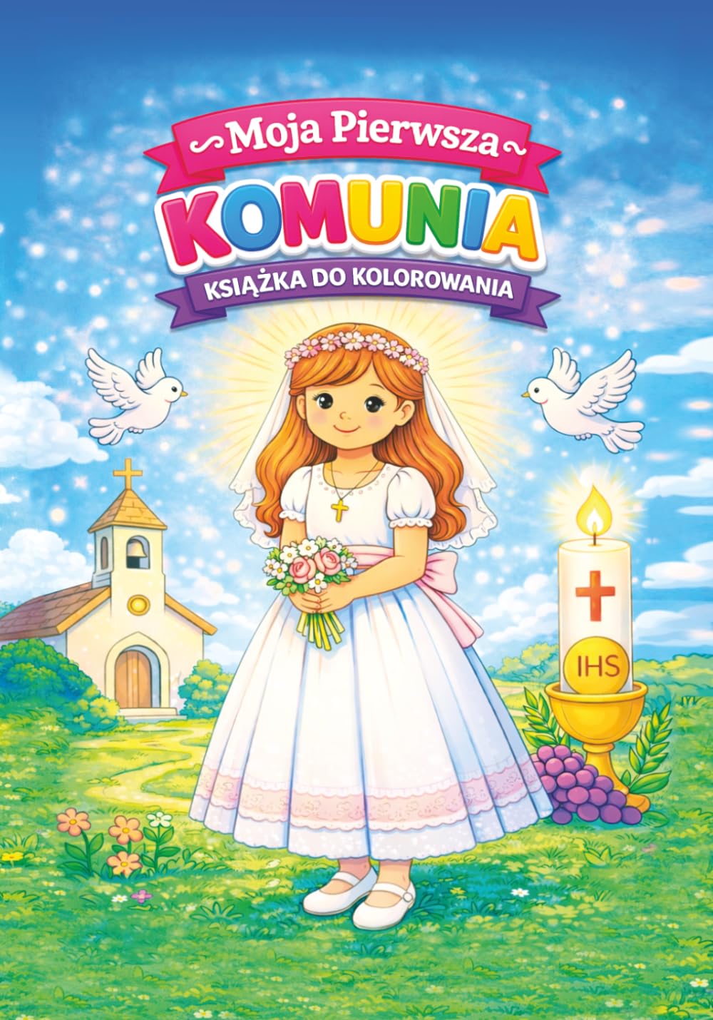 Moja Pierwsza Komunia Święta – Kolorowanka dla dziewczynek: Słodkie ilustracje religijne dla dzieci w wieku 4–10 lat | Wyjątkowy prezent na Pierwszą Komunię Świętą