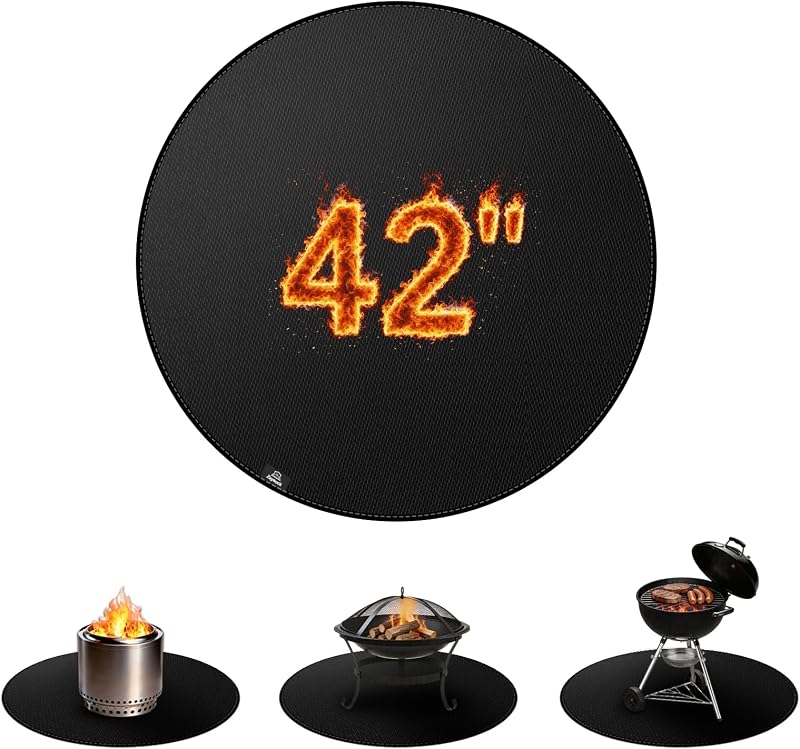 42" Round Fire Pit Mat for Solo Stove Bonfire | Double-Sided Fireproof Under Grill Mat, Deck Patio Grass Protector Pad, fits Solo Stove Accessories, Water&Oil-Proof Reusable