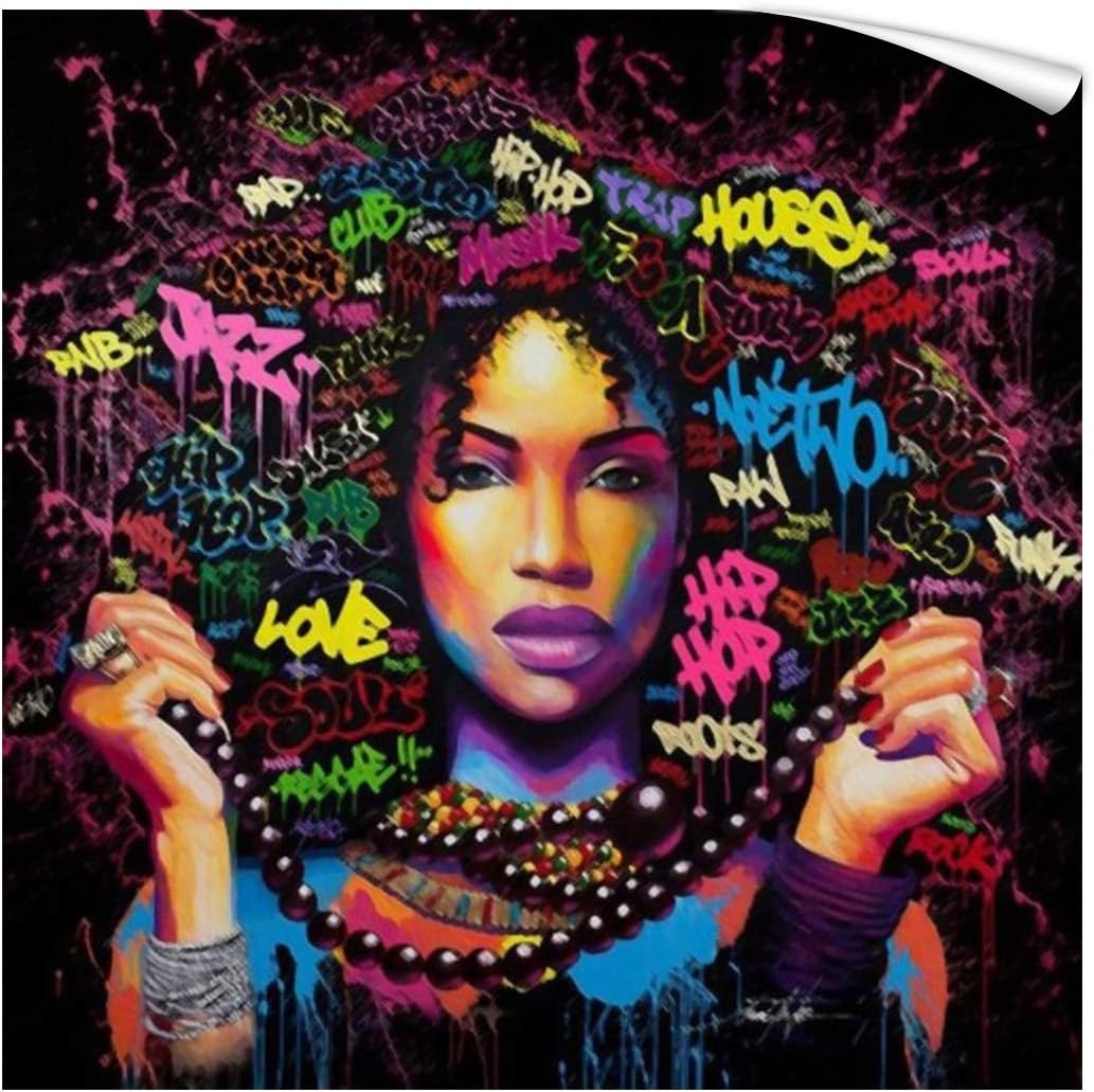 FONWAPAI African Afro American Women Canvas Printing Framed Wall Art Paintings,Pop Art Wall Decor,Living Room Decorations(Hand,24"x24",Unframed)