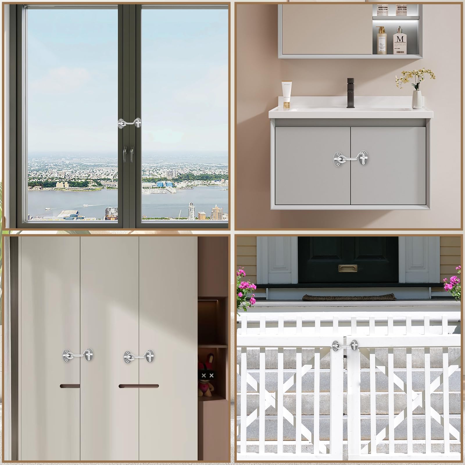 4 ganci da 3 pollici, ganci a vento, serratura a chiavistello, in acciaio inox con fori, design resistente alla ruggine e alla resistenza, con 16 viti, per garage, fienili, porte e finestre