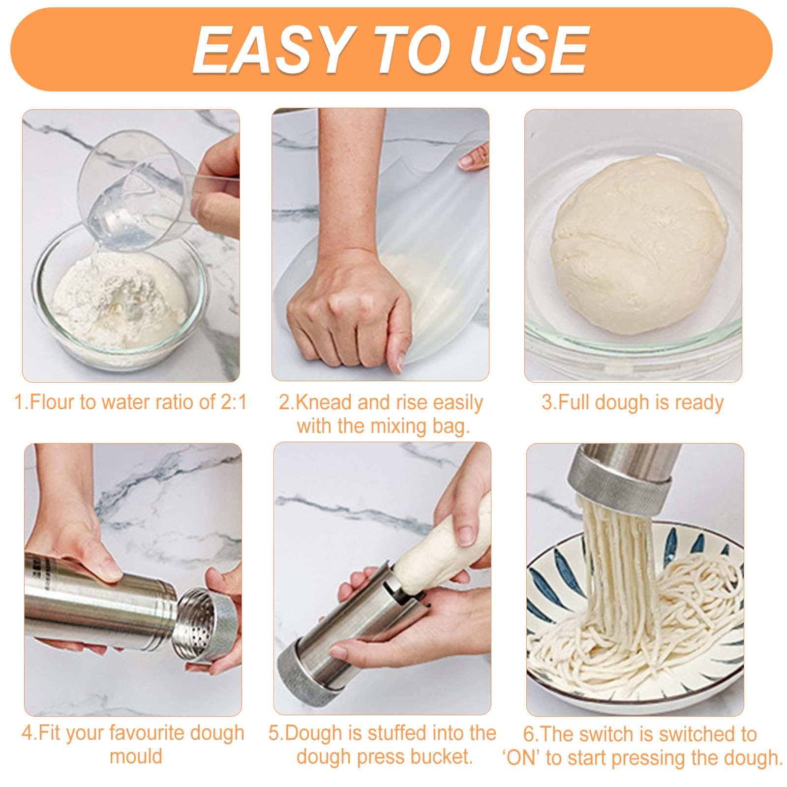 Tragbare Nudelmaschine Elektrisch 40W Handheld Pasta Maker mit 6 Scheiben