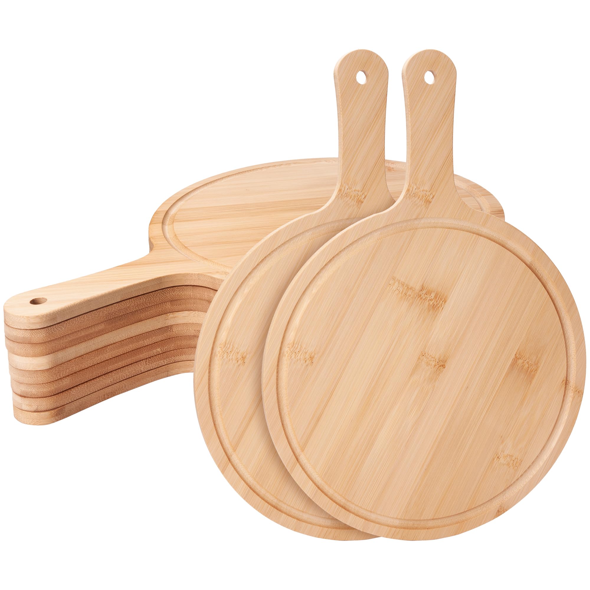WILLOWDALE Holzschneidebretter für die Küche, 25,4 cm, rund, Charcuterie-Bretter, Servierbrett für Pizza, Käse, Dessert, Holz-Schneidebrett mit Griff, Obst, Gemüse, Bambus, Schneidebrett-Set, 10 Stück