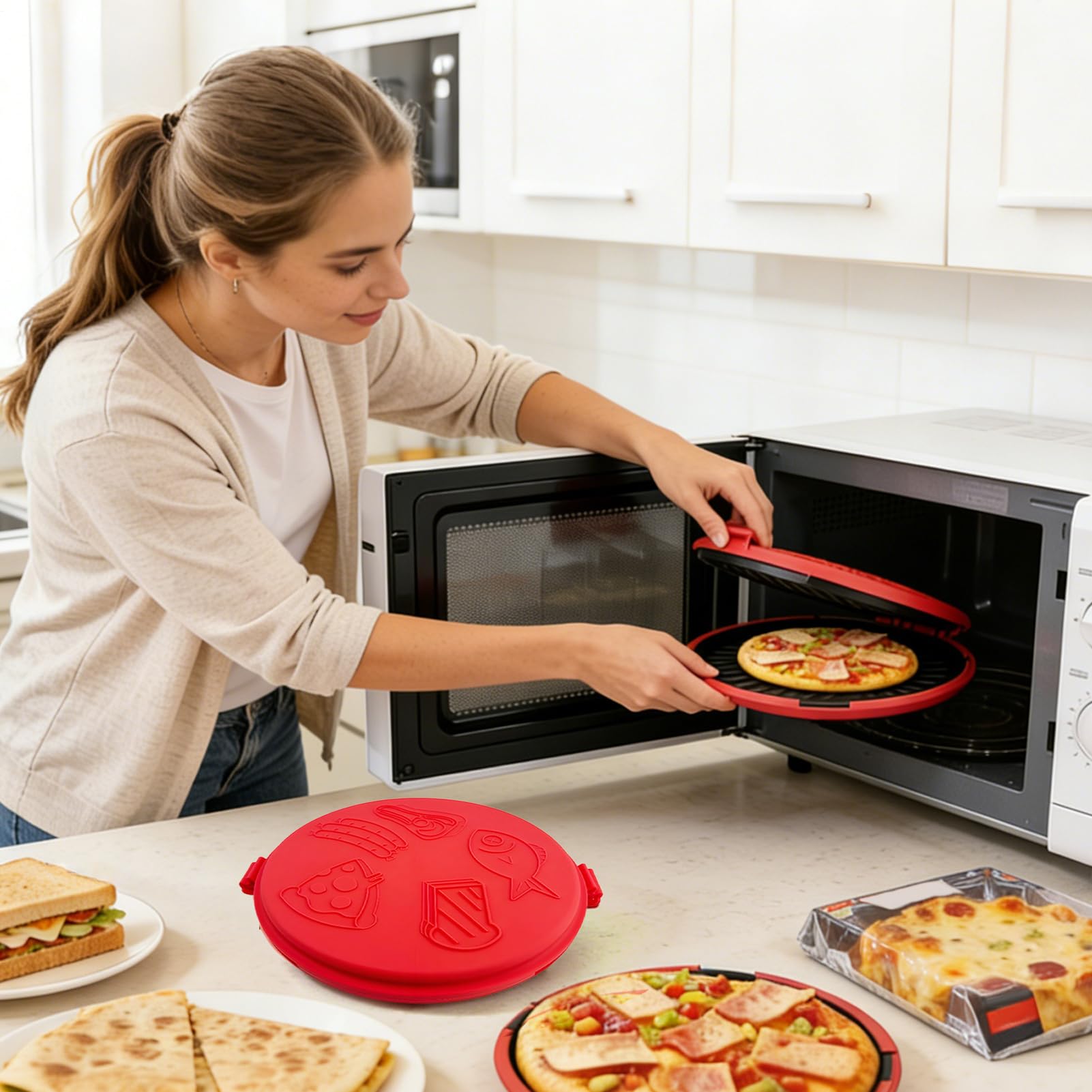 Patelnia grillowa do kuchenki mikrofalowej, płyta kuchenna, 1 szt., podstawa szybkiego nagrzewania do pizzy, taca z folią promienną, akcesoria do pieczenia, przybory przewodzące na śniadanie