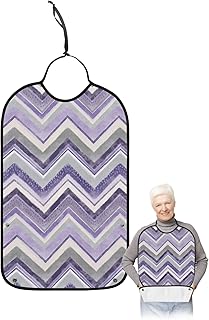 BOBOWUNY Nordic Purple Stripes Adult Bibs for Elder Women Men Eating, Art Abstract Purple Texture Waterproof & Washable Bibs for Eating Clothing Protector Dining Bibs for Crumb Catcher