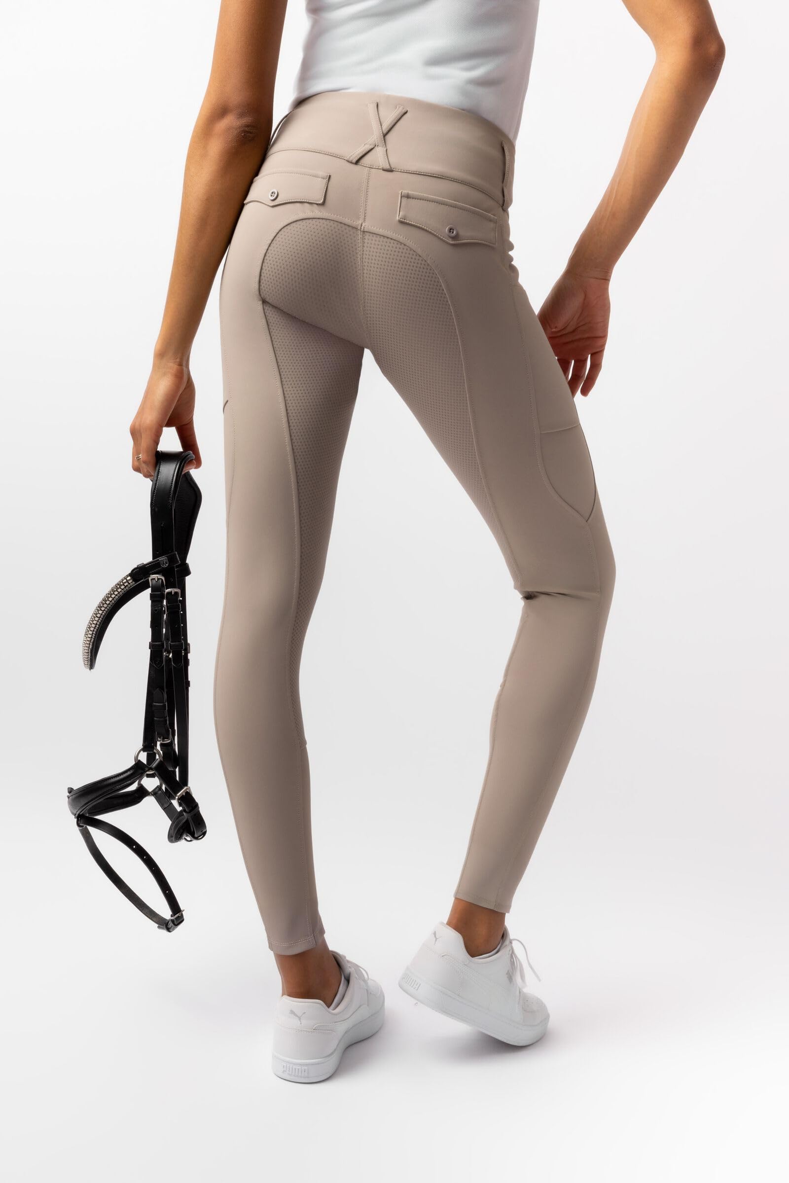 HORZE Damen Vollbesatz-Reithose Leonie – Bequeme Reithose mit Silikon-Grip, Hohem Bund & Perfekter Passform – Braun, 36