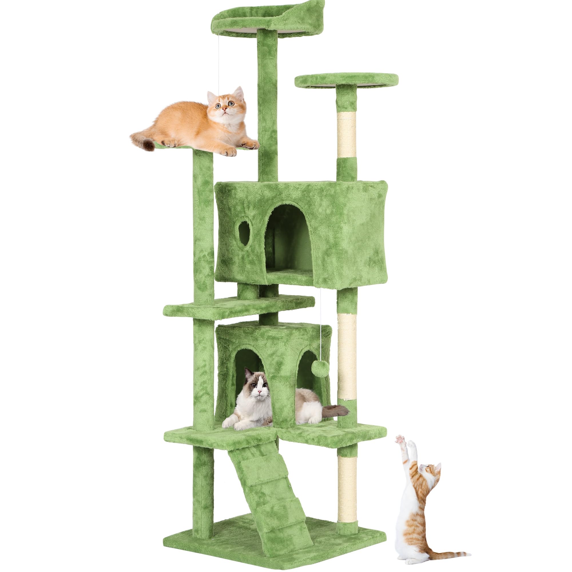 BestPet | 70" Cat Tree Tower | Green | Sturdy Multi-Level Cat Tree