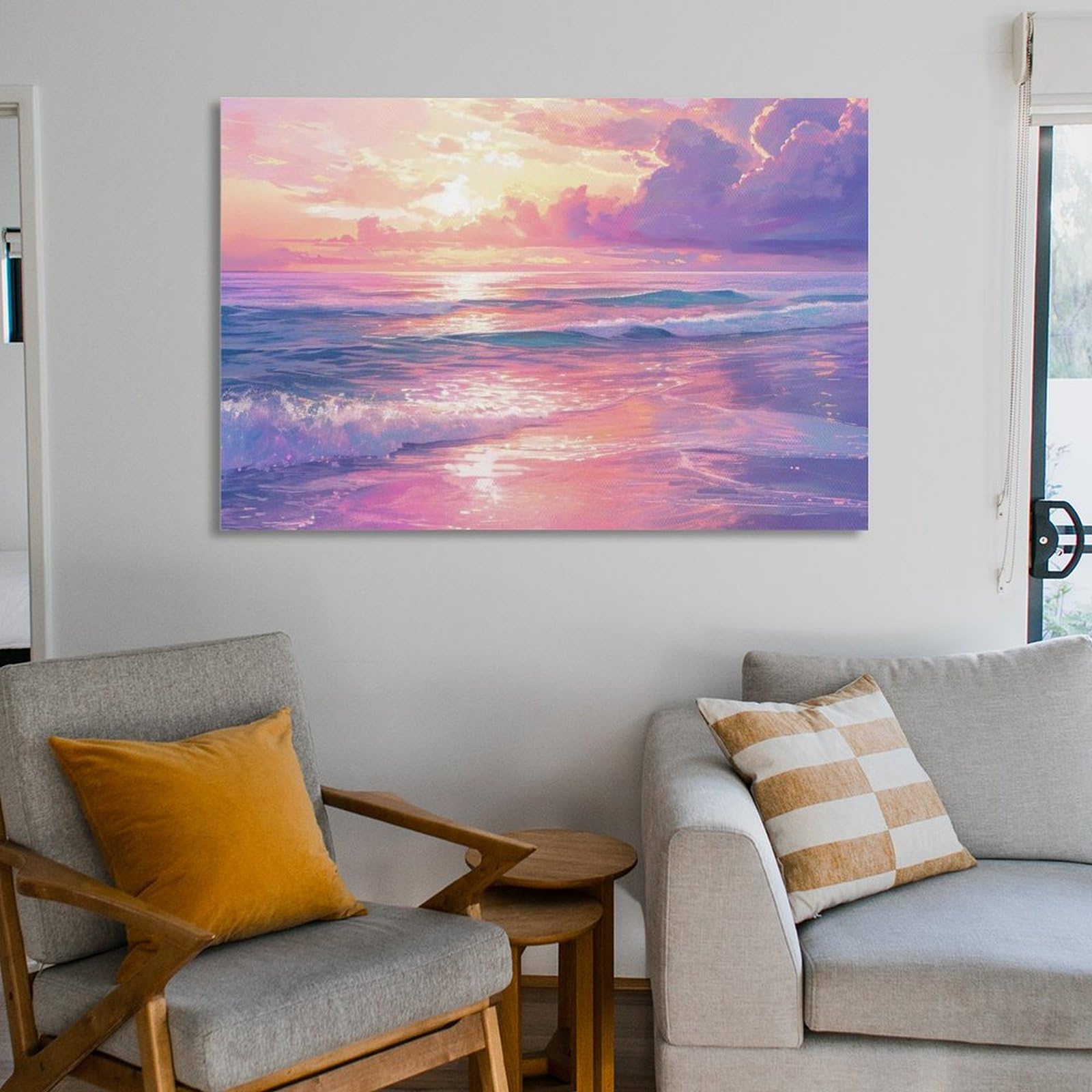 Amazon.co.jp: 絵画 ピンクとブルーの海景水彩画インテリア 絵画 魅力